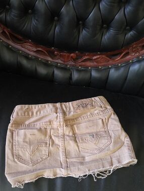 Guess Beige Denim Cutoff Mini Skirt